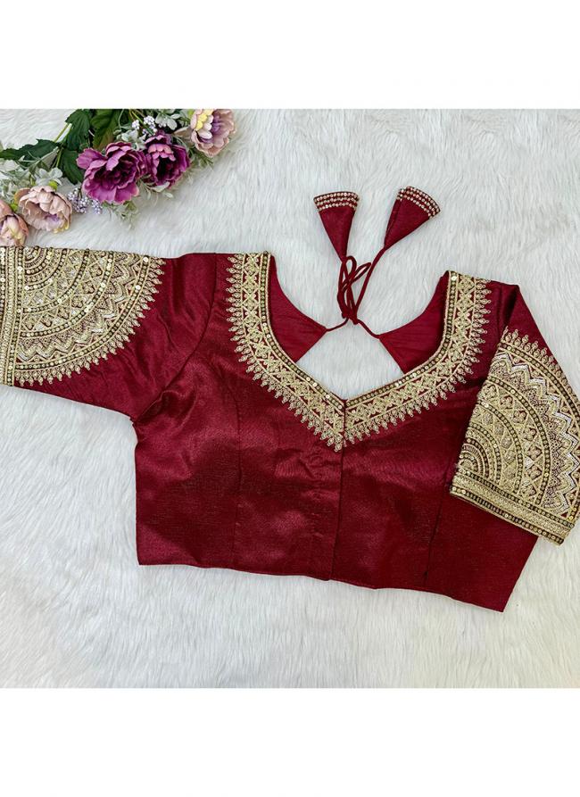 Soft Milan Silk Maroon Party Wear Embroidery Work Readymade Blouse